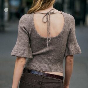 Zara taupe brown short sleeve open back sweater made in Europe NWT